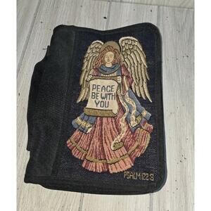 Vtg Zondervan Bible Cover Angel Tapestry Zippered Case Carrier W/ Handle
